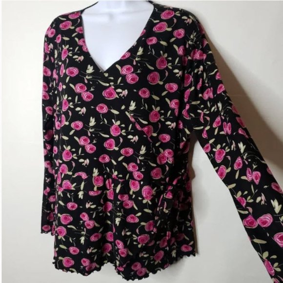 absolutely stunning black with pink roses Style & Co. blouse 2X - Picture 5 of 10